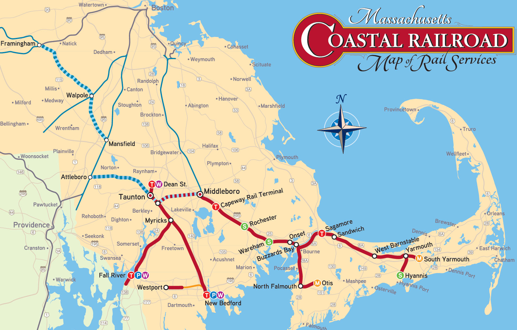 Massachusetts Coastal Railroad Map of Rail Services