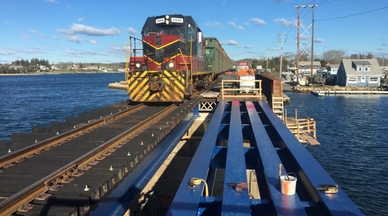 locomotive crossing bridge